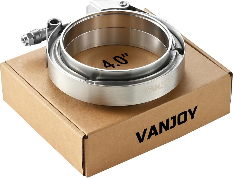 vanjoy Stainless Steel 4 Inch V Band Exhaust Clamp Flange Kit for Exhaust, Quick Release 4 Inch V Band Clamp for Turbochargers To Hold Components Together Under High Pressure or Heat,1 Piece (4.0‘’) - Image 1